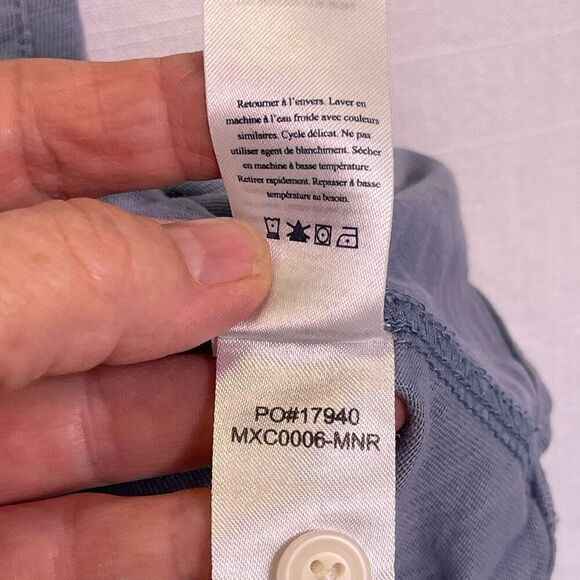 Faherly Blue Organic Cotton Knit Seasons Pocket Short Sleeve Button Up Shirt XL - Picture 5 of 9